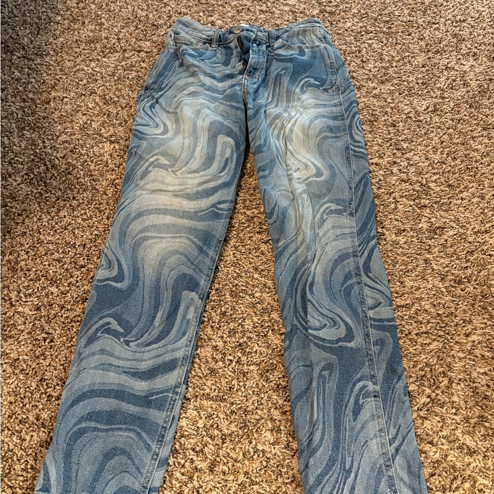 Hollister Blue Straight Leg Swirl Pattern Jeans